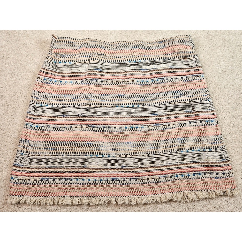 Boho Coastal Preppy LOFT Skirt Womens 12 Multicolor Tweed Woven Fringe Mini
